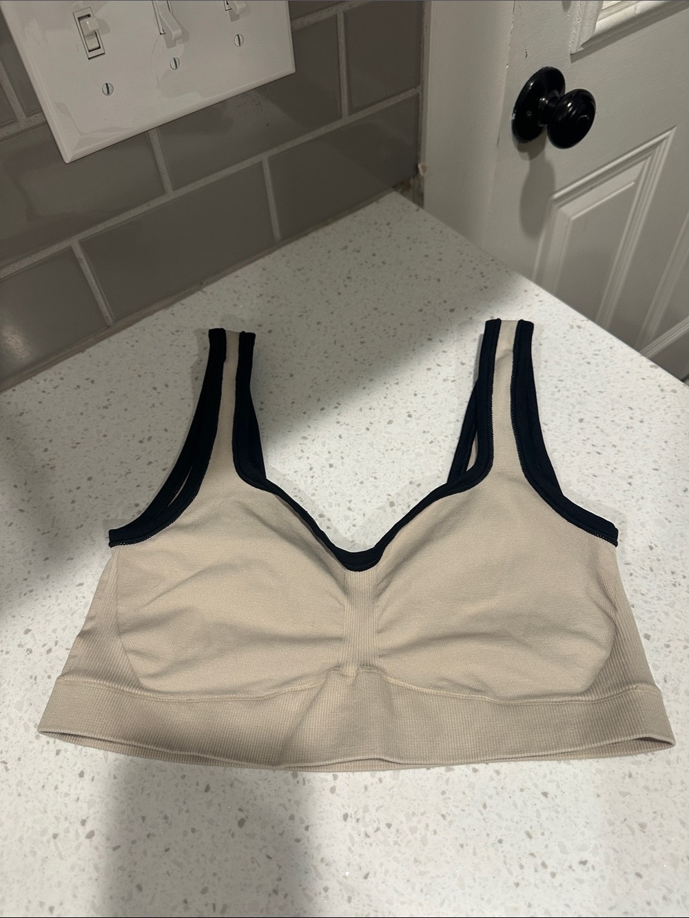 Seamless Beige & Black Trim Comfort Bralette